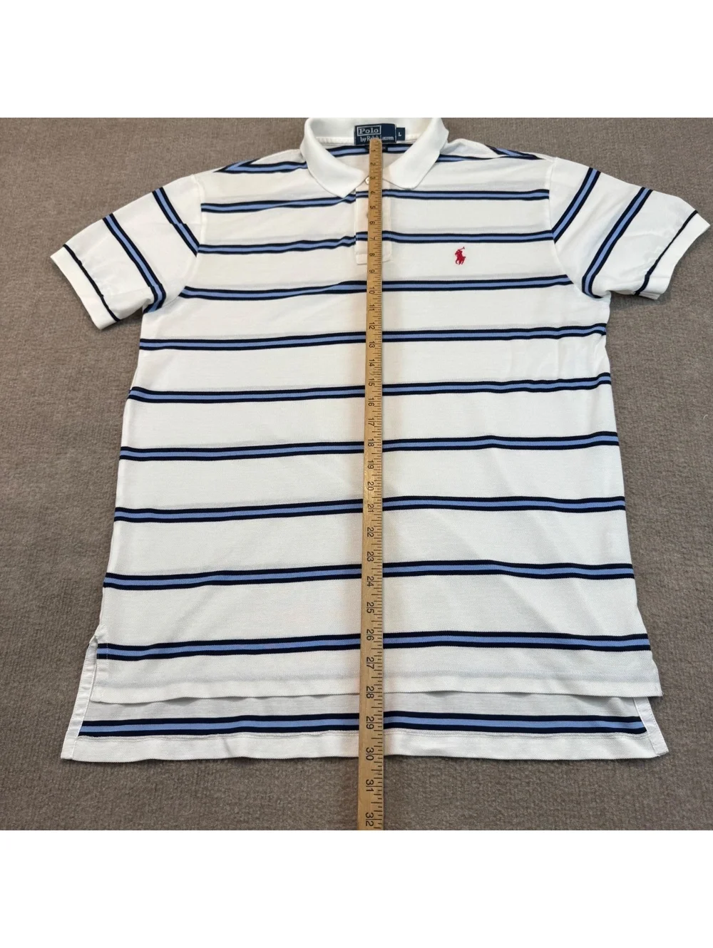 Polo Ralph Lauren Vintage White Striped Pima Cotton Polo Shirt Mens L Red Pony